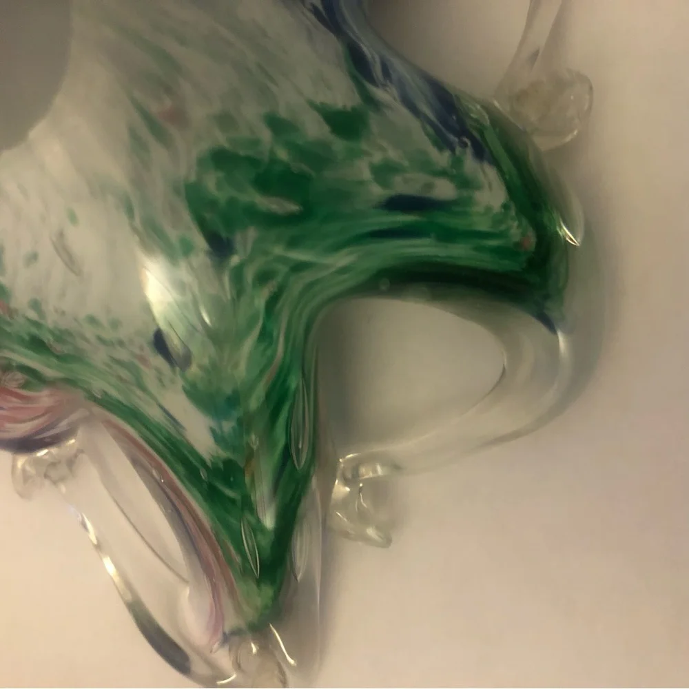 Murano Green and Blue Art Glass Paperweight Trinket Holder Blue Red Pink Green